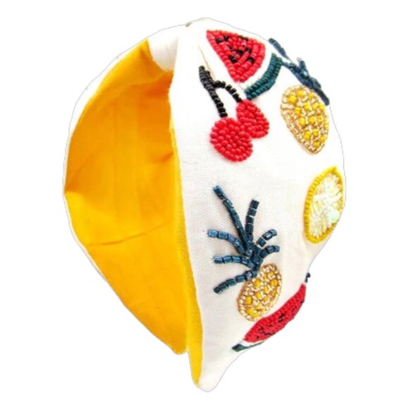 Beaded Fruit Headband NWT Pineapple Cherry Lemon Summer Vibes - Picture 1 of 4